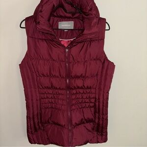 Johnson & Murphy Burgundy Hooded Vest Down Filled Puffer Size M